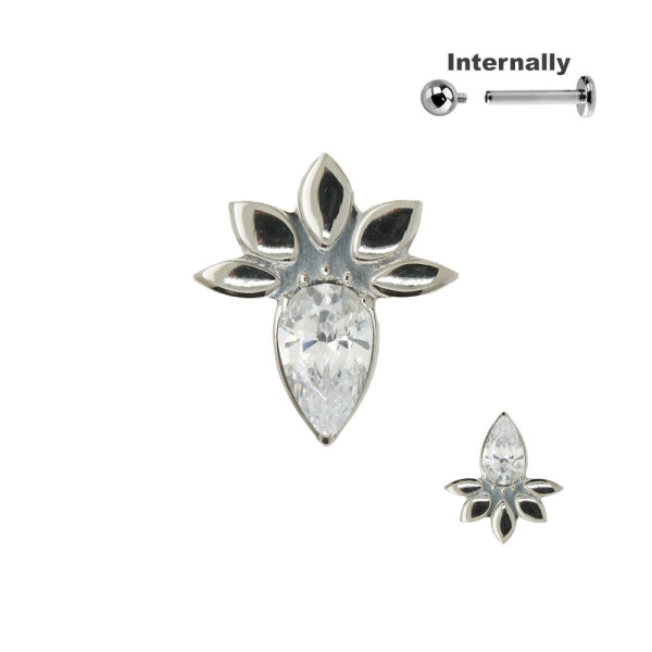 Flower oval CZ Stone Top Internally Threaded Top