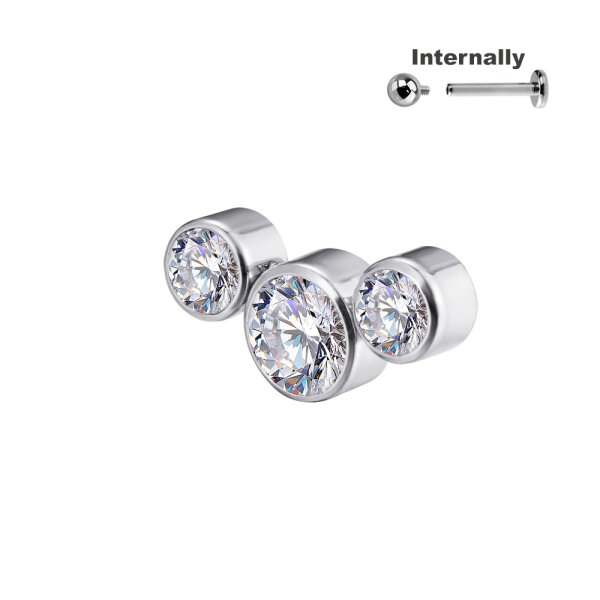 3 Round CZ Stones Curved Internally Threaded Labret