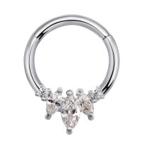 1,2mm Hinged Segment Clicker Ring 5 Clear Stones Oval