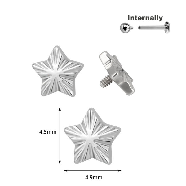 Titanium Star Diamond Cut Top for Internally Threaded Labrets