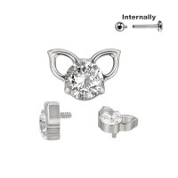 Titanium CZ Stone Top with Ears for Internally Threaded...