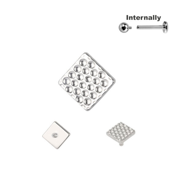 Titanium Square Form Structured Top for Internally Threaded Labrets