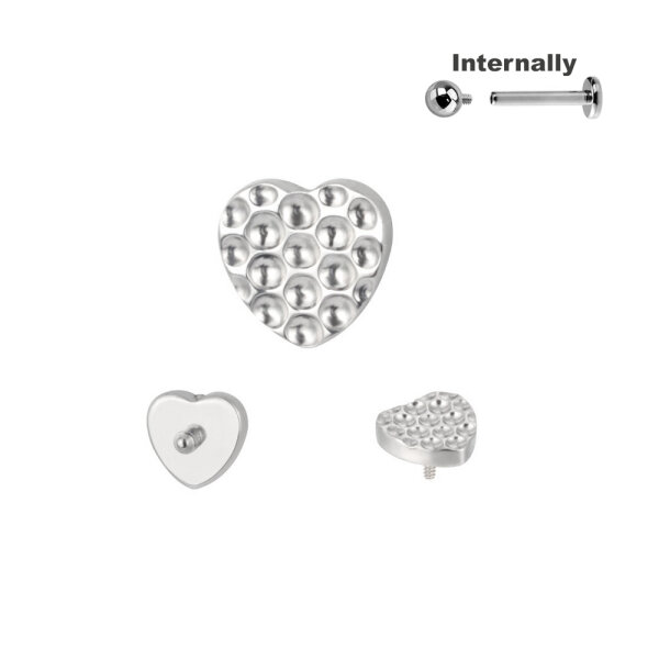 Titanium Heart Shaped Dotted Top for Internally Threaded Labrets