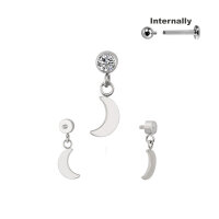 Titanium CZ Stone Top with Moon Dangle for Internally...