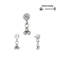 Titanium CZ Stone Top with 3 Ball Dangle for Internally...