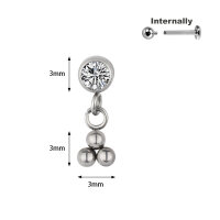 Titanium CZ Stone Top with 3 Ball Dangle for Internally...