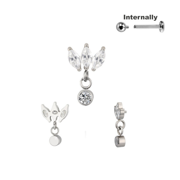 Titanium 3 Marquise CZ Stones with DangleTop for Internally Threaded