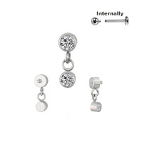 Titanium CZ Stone Top with Dangle for Internally Threaded...