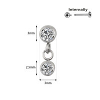 Titanium CZ Stone Top with Dangle for Internally Threaded...