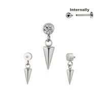 Titanium CZ Stone Top with Spike Dangle for Internally...