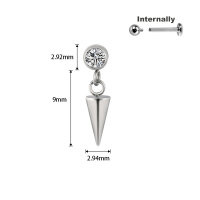 Titanium CZ Stone Top with Spike Dangle for Internally...