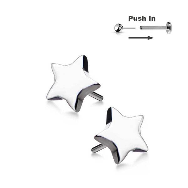 Titanium Star Top Threadless Push in Pin