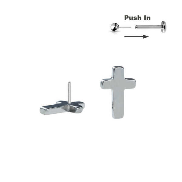 Titanium Cross Top Threadless Push in Pin