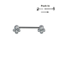 Titanium Barbell with 4 CZ Stones Threadless Push in Pins