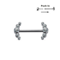 Titanium Barbell with curved 5 CZ Stones Threadless Push...