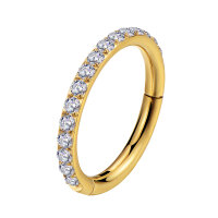 1,0mm Small Gold Outer Jewelled Hinged Segment Clicker Ring
