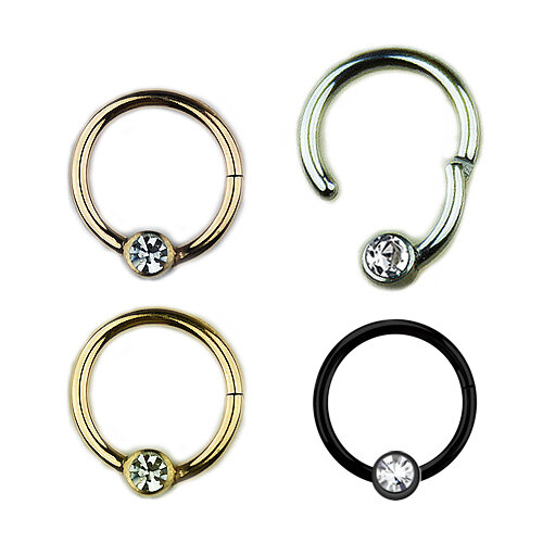 1,2mm Steel Ball CZ Stone Hinged Segment Clicker Ring