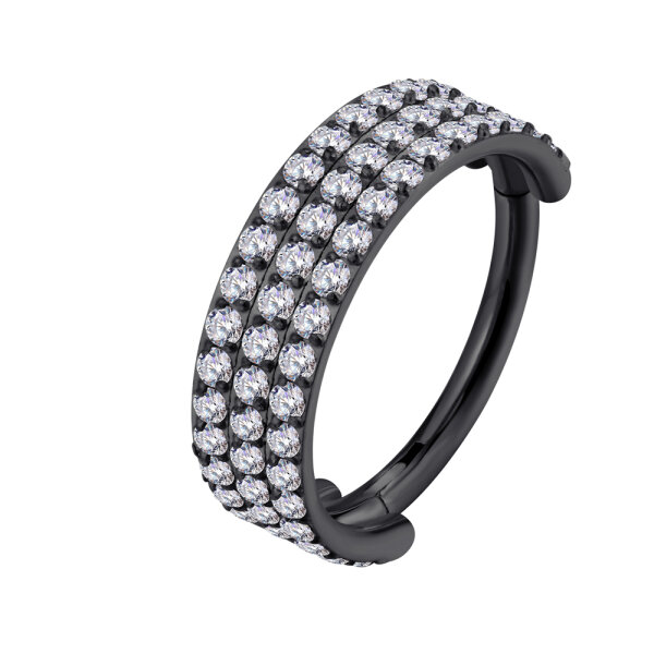 1,2mm Tripple Lined Jewelled Hinged Segment Clicker Ring 1,2x10mm Black