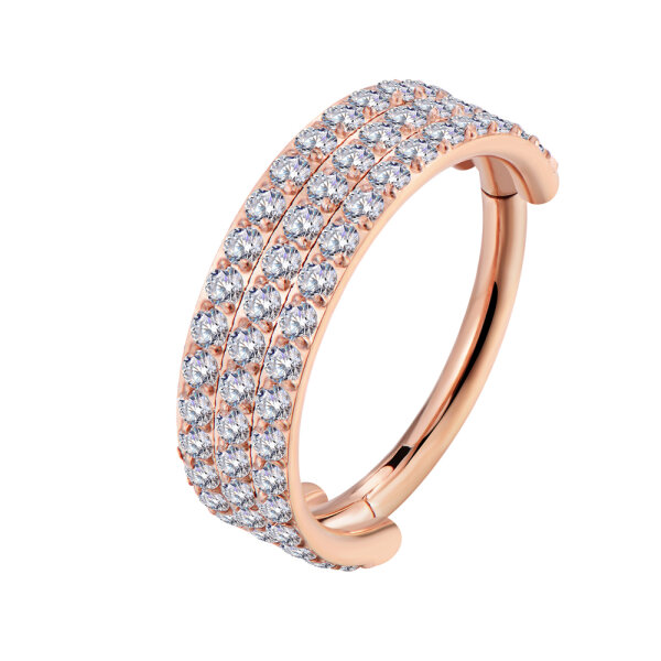 1,2mm Tripple Lined Jewelled Hinged Segment Clicker Ring 1,2x10mm Rose Gold