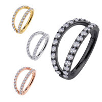 1,2mm Double Hoop Jewelled Hinged Segment Clicker Ring