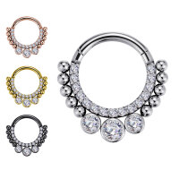 1,2mm CZ Stones Beads Hinged Segment Clicker Ring
