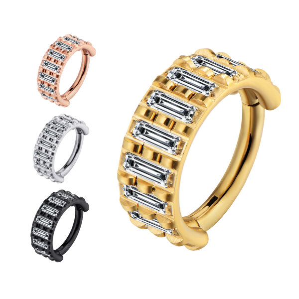 1,2mm Wide Baguette CZ Hinged Segment Clicker Ring