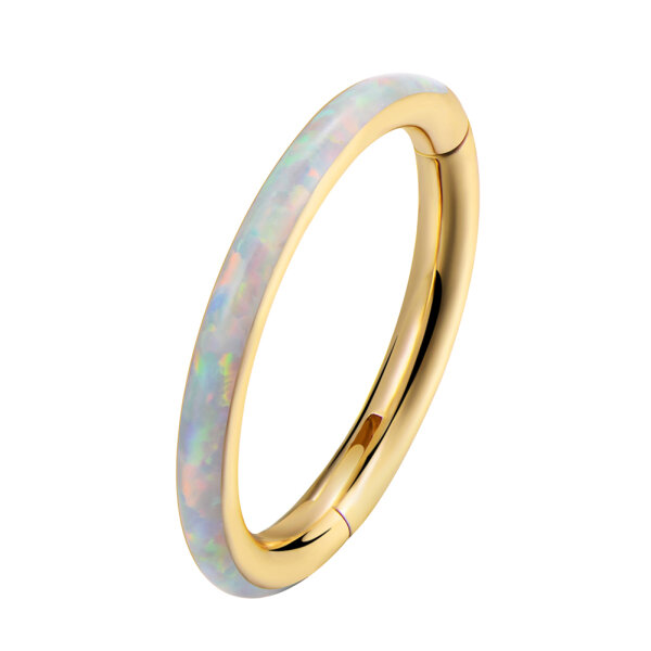 1,2mm Opal Lined Hinged Segment Clicker Ring 1,2x6mm Gold