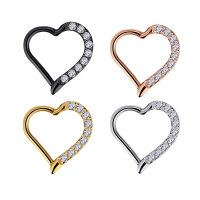 1,2mm Heart Shaped Jewelled Left Hinged Segment Clicker Ring