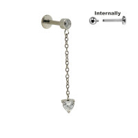 Titanium CZ Stone Top with Heart Dangle for Internally...