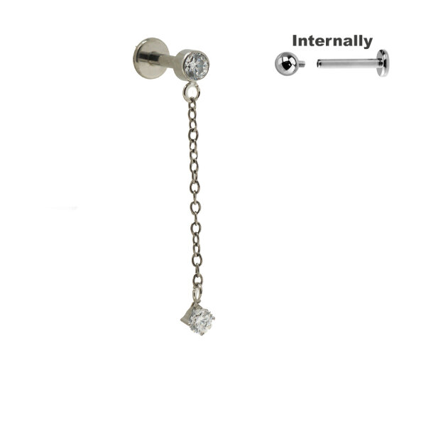 Titanium CZ Stone Top with Round Dangle for Internally Threaded