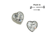 Heart Shaped CZ Stones Pin Threadless Push in Pin