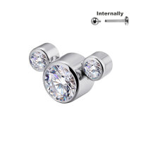 Round CZ Stone + 2 Small Stones Top Internally Threaded...