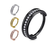 1,2mm Tripple Stacked Center Jewelled Hinged Segment Ring