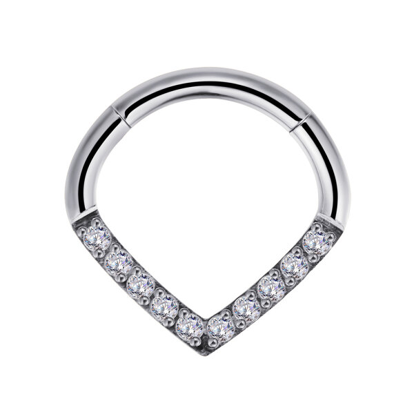 1,2mm Titanium Front CZ Stones Jewelled Drop Shape Hinged Clicker Ring