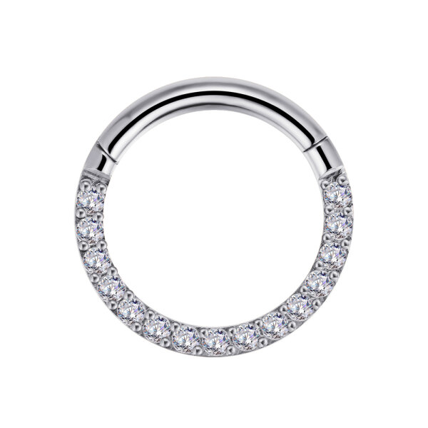 1,2mm Titanium Front CZ Stones Jewelled Hinged Segment Clicker Ring