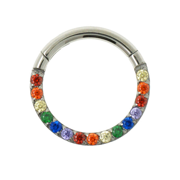 1,2mm Titanium Front Rainbow Jewelled Hinged Segment Clicker Ring