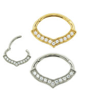 1,2mm Oval Jewelled Plate Hinged Segment Clicker Ring