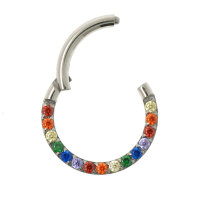 1,2mm Front Rainbow Jewelled Hinged Segment Clicker Ring