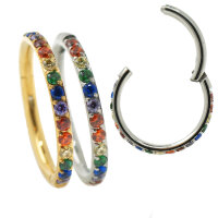 1,2mm Outer Rainbow Jewelled Hinged Segment Clicker Ring