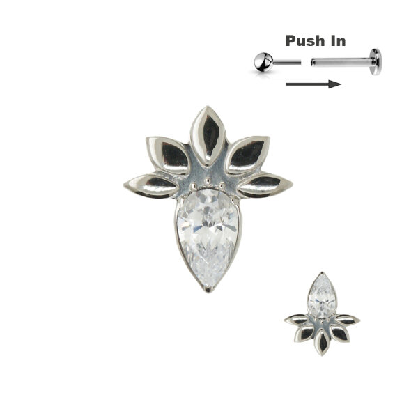 Flower CZ Stone Threadless Push in Pin