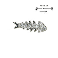 Fish Bone CZ Stones Threadless Push in Pin