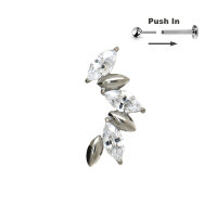 Curved Oval CZ Stones Bar Threadless Push in Pin