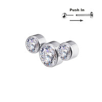 3 Round CZ Stones Curved Threadless Push in Pin