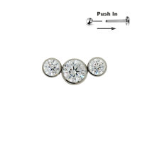 3 Round CZ Stones Curved Threadless Push in Pin