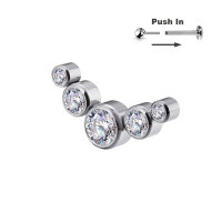5 Round CZ Stones Curved Threadless Push in Pin